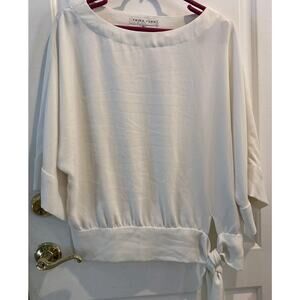 Trina Turk Women's Round Neck 3/4 Sleeves Tie Detail Shirt Size M Made In USA